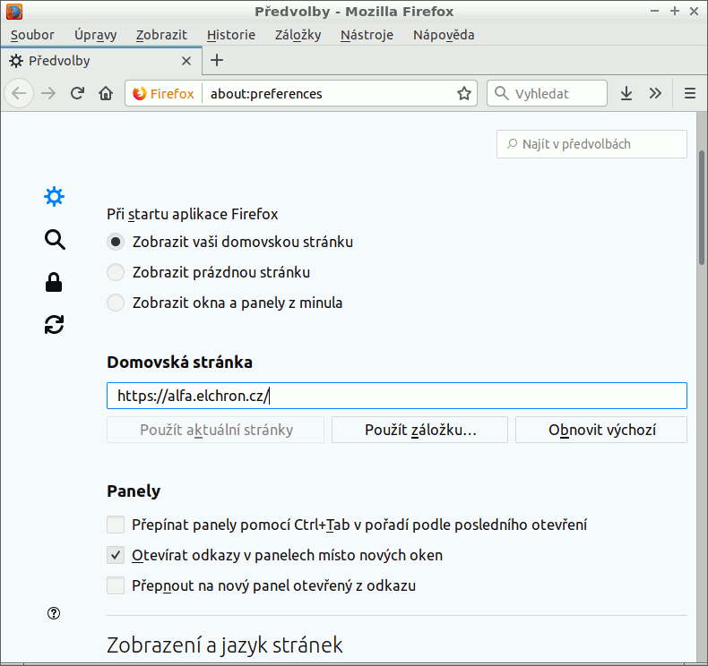 Nastavení domovské stránky - Firefox